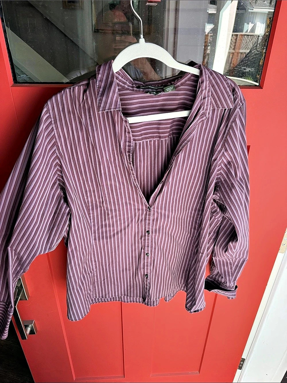 Eddie Bauer Striped Button Down Blouse in Purple & White